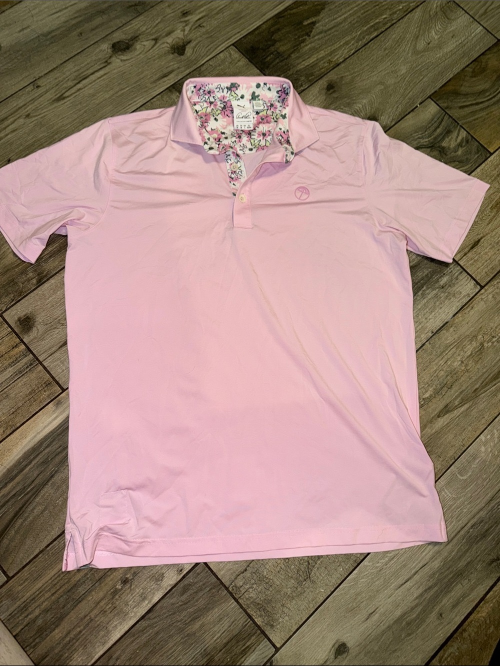 Puma Men’s Pink Polo with Floral Collar Detail NWOT